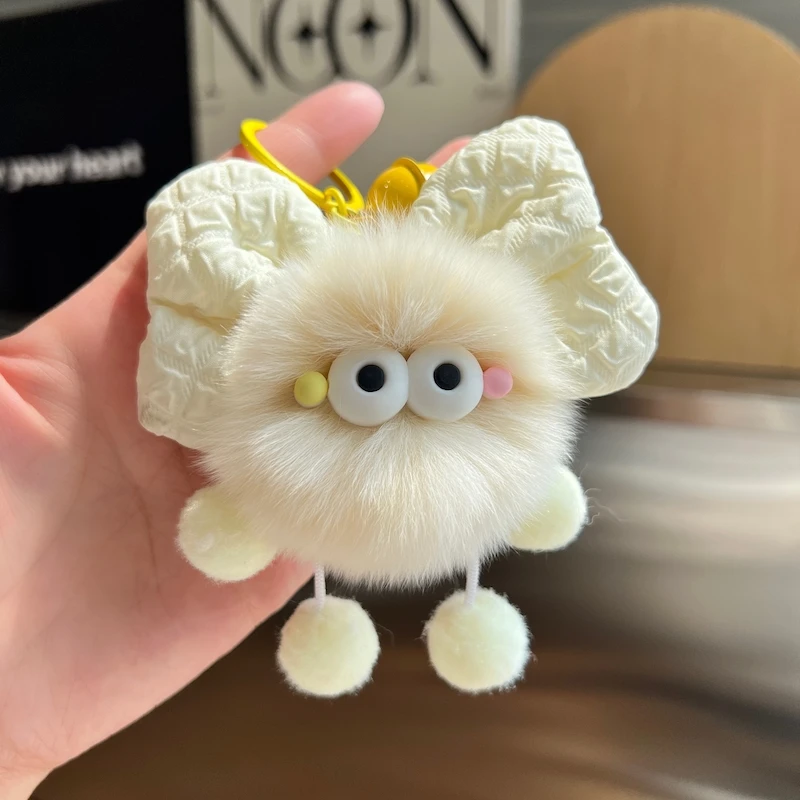 新款创意兔毛蝴蝶结小煤球挂件少女心书包包挂饰车钥匙扣配饰女