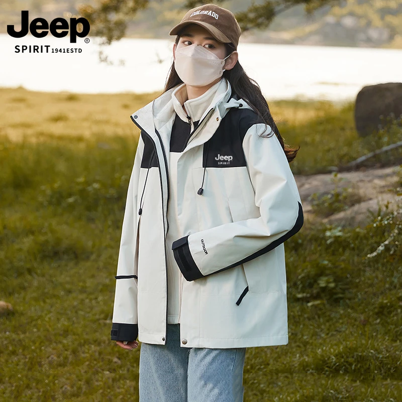 JEEP吉普冲锋衣三合一男女款春秋季防风可拆卸户外飞行夹克外套潮