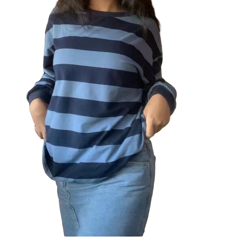 条纹卫衣长袖2023年春秋学生潮流宽松上衣百搭圆领韩版印花休闲