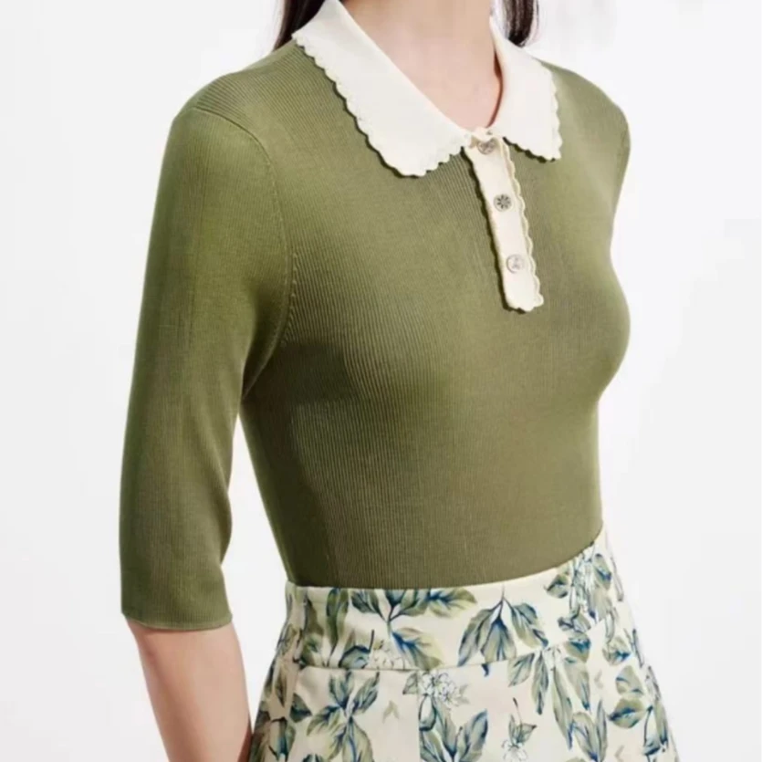 24新款春夏气质PoLo领百搭长袖针织衫ZZ001