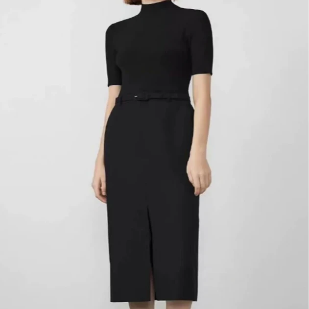 24年夏季新款法式半高领拼接针织气质小黑裙lyq001