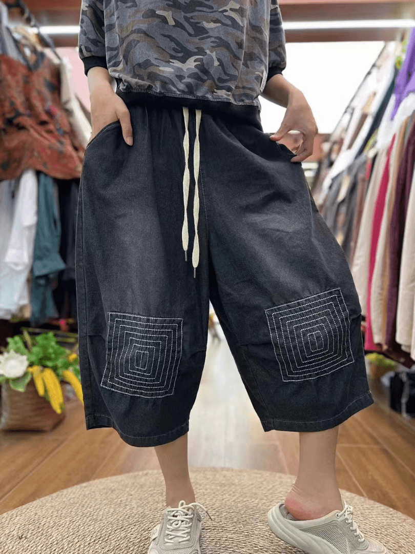 原宿风明线刺绣八分牛仔裤1211#