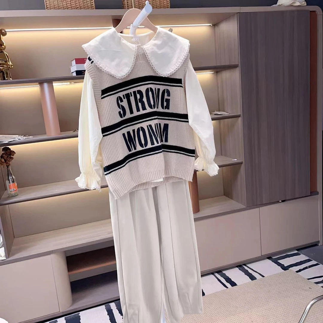 女童2025新款立体字母卫衣秋季女大童灰色蝴蝶结休闲裤套装