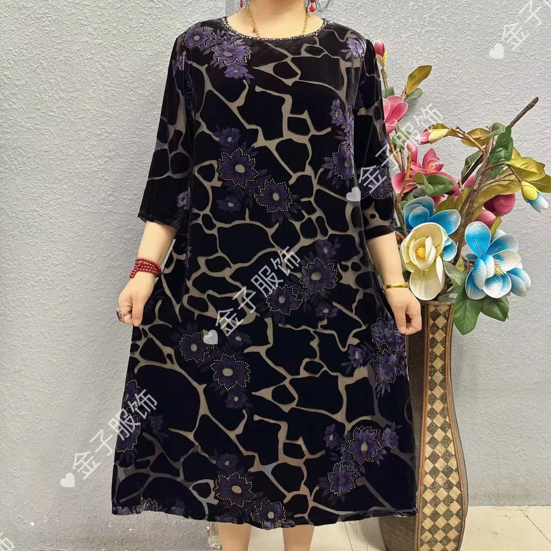 P7-2023桑蚕丝遮肚子连衣裙上档次过膝长裙妈妈装