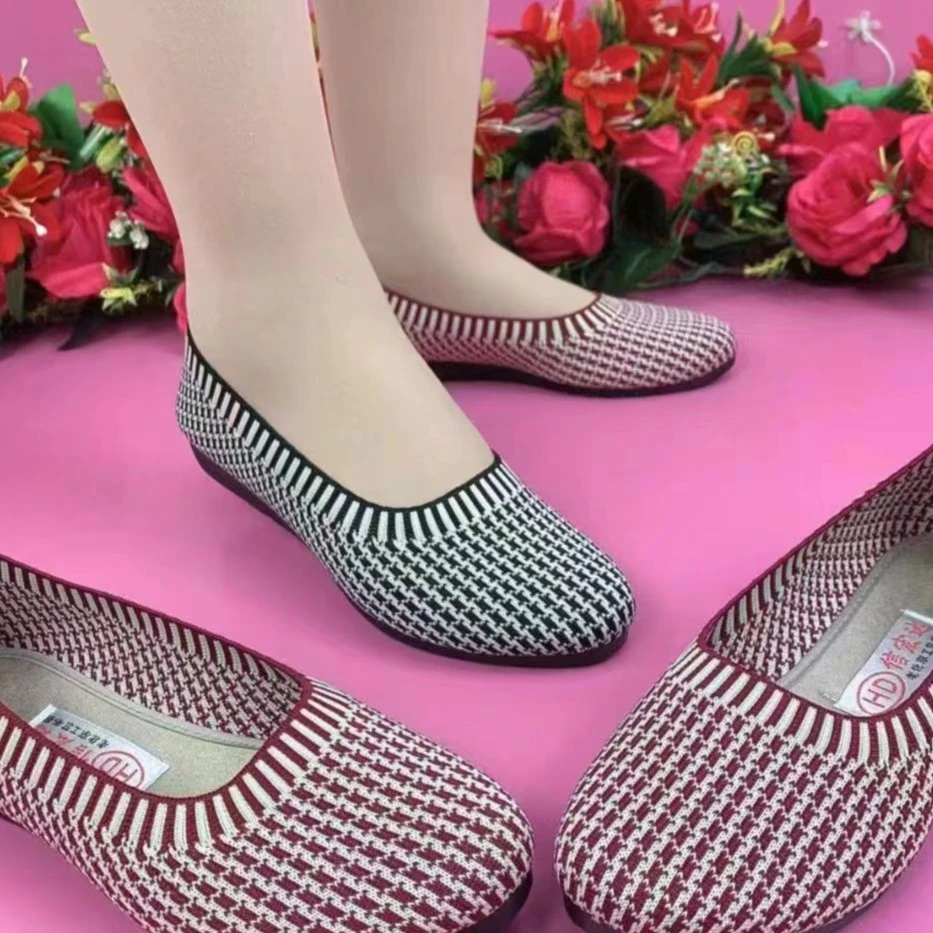 春季新款针织小单鞋软底软面时尚妈妈鞋