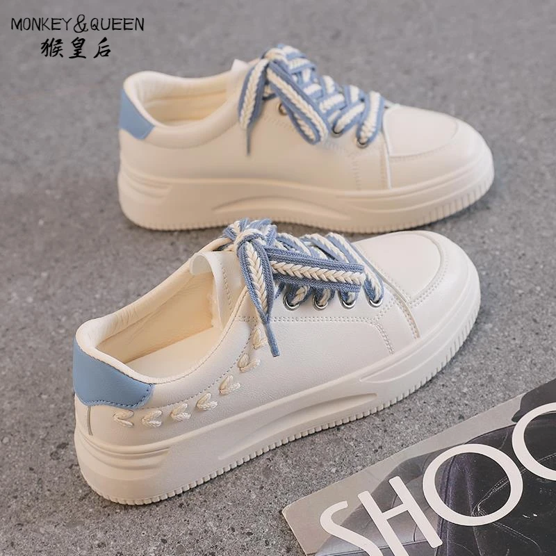 网鞋潮牌爆款薄款轻奢女2024春厚底新款百搭板鞋真皮春秋小众透气