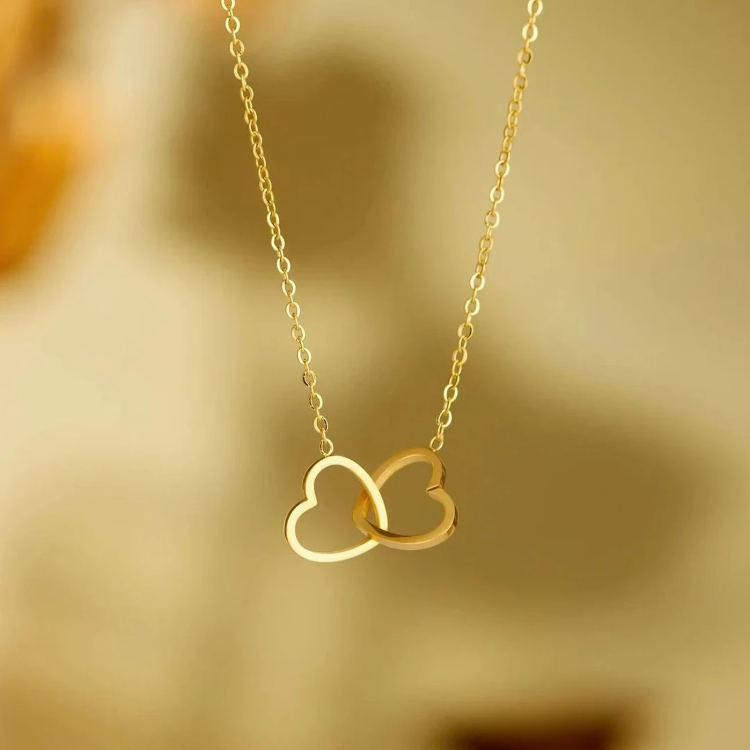 合金项链 爱心双环项链气质轻奢小众简约锁骨链环环相扣坠