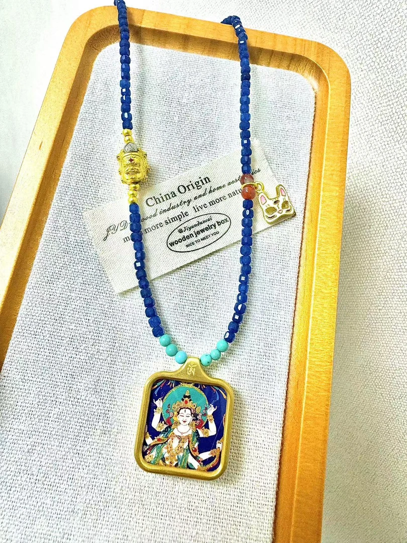 【灰姑娘原创】蓝宝方糖摩利支天小方牌项链M3041