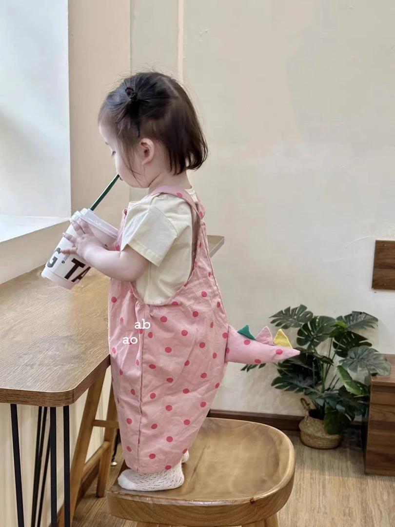 女宝宝背带裤子夏秋2025新款百搭小童超萌恐龙尾巴婴幼儿女童裤子