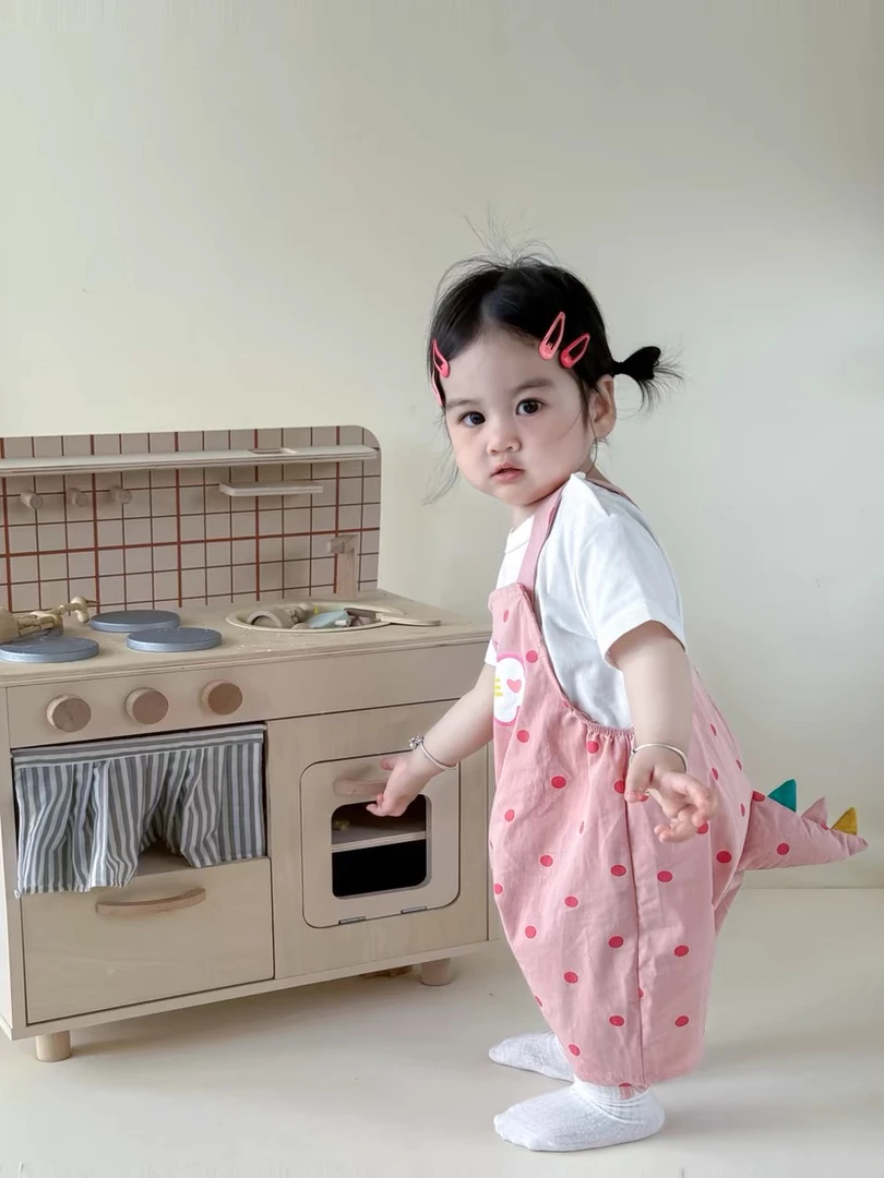 儿童恐龙背带裤夏季宝宝卡通纯棉可爱立体尾巴裤子幼儿洋气吊带裤