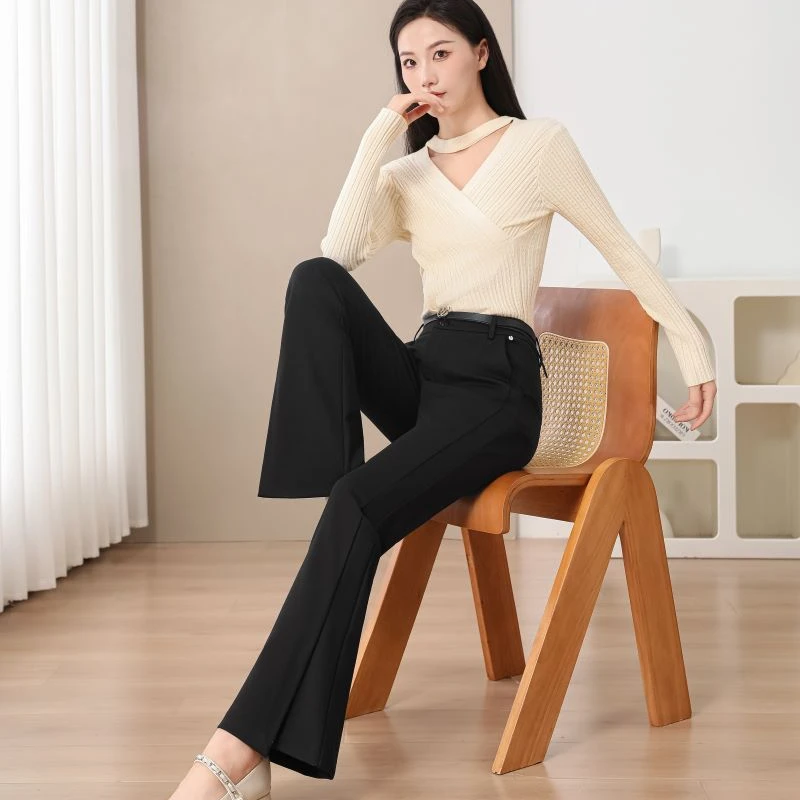 黑色喇叭裤女高腰显瘦2024年秋季新款弹力休闲垂感鱼尾裤微喇长裤