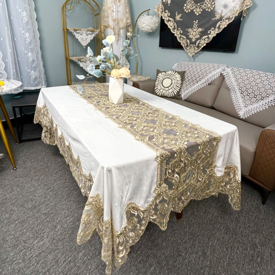 A-01白色（150*250）桌布长方形桌布美式家用简约中式金丝绒防油