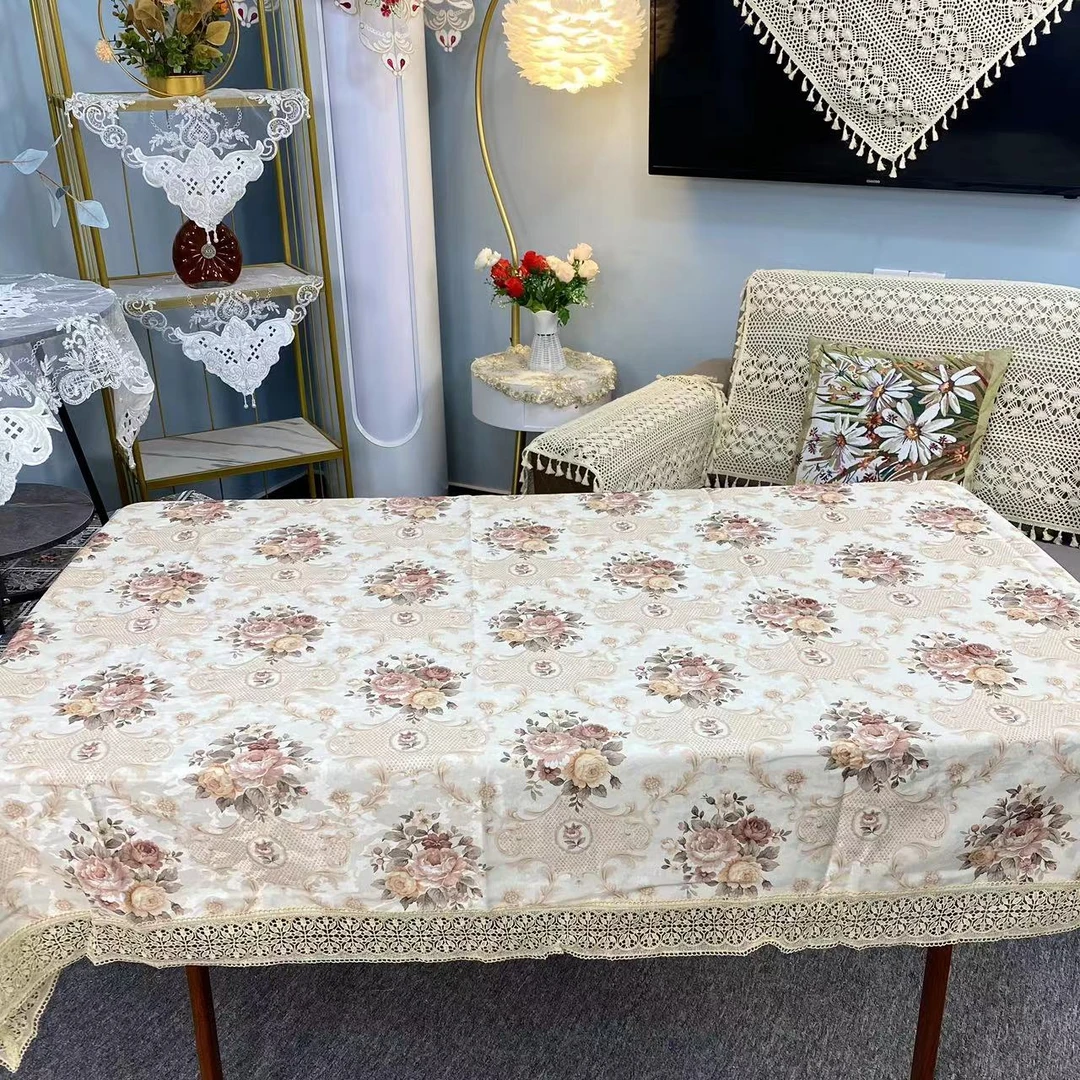 B-81   【130*180】花开富贵牡丹花数码印花加厚提花面料桌布茶几布