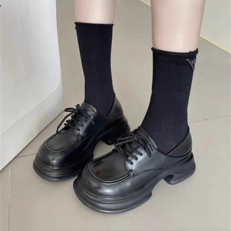 （新疆包邮）3027-3025英伦系带小皮鞋女厚底春秋单鞋粗跟乐福鞋女