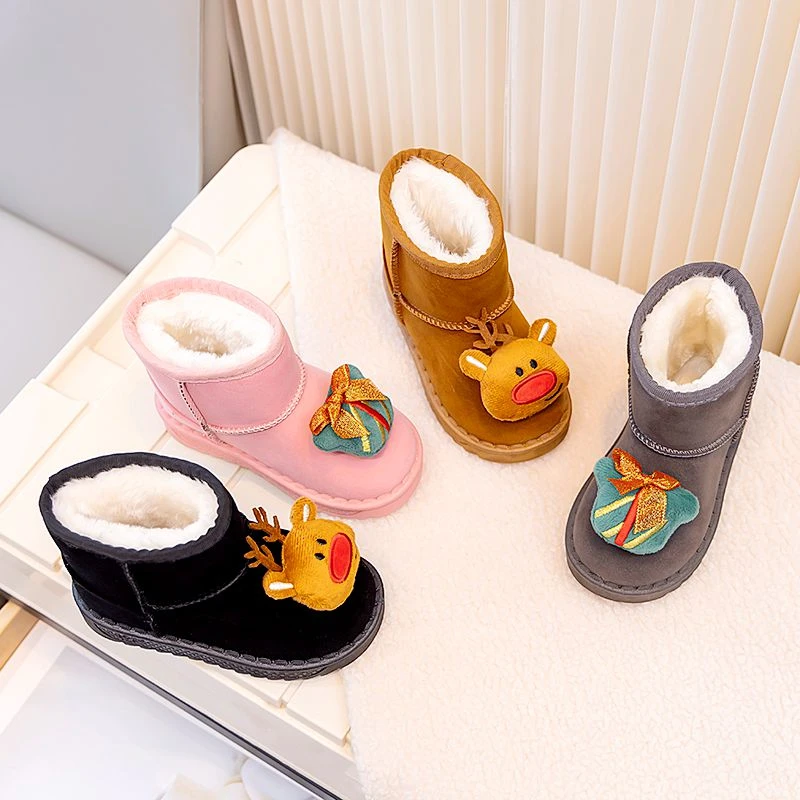 儿童雪地靴冬季2024新款女童棉鞋宝宝保暖短靴男童加厚可爱风棉靴
