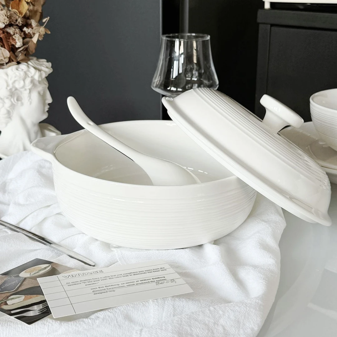 陶瓷汤碗防烫大碗白色简约拉面碗日式饭碗家用汤盆带耳大汤碗