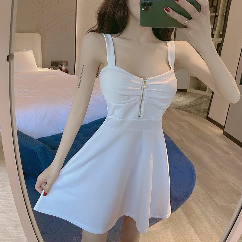 小个子抹胸吊带裙褶皱收腰连衣裙女夏季高级感气质显瘦无袖打底裙