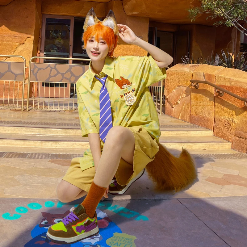 疯狂动物城联名尼克狐短袖衬衫男上衣迪士尼衣服成人穿搭衬衣女夏