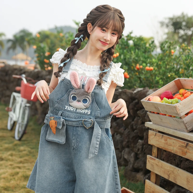 疯狂动物城联名森女部落原创牛仔背带裤可爱卡通休闲裤子夏季新款