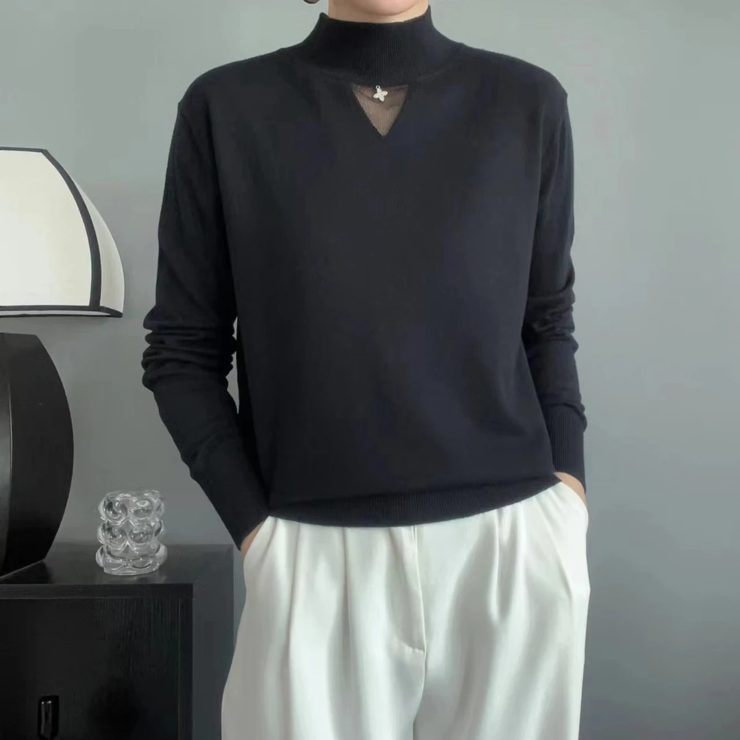 E JD977 秋冬季半高领修身内搭针织衫洋气百搭长袖毛衣打底衫