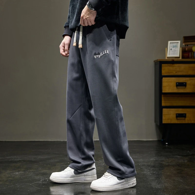 Cebrodz美式高街直筒卫裤男士秋季宽松垂感阔腿裤刺绣针织休闲裤