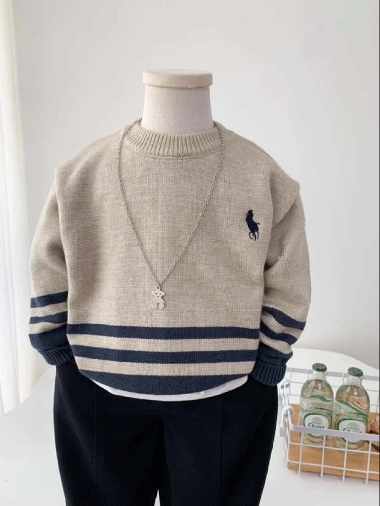 2025韩系秋冬新款中大童毛衣圆领套头常规加厚毛衣男童针织毛衣潮