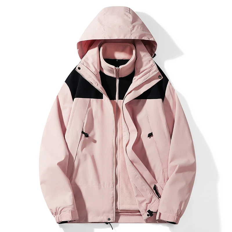 2023美式冲锋衣户外防水防水加绒加厚三合一可拆卸两件套登山服女