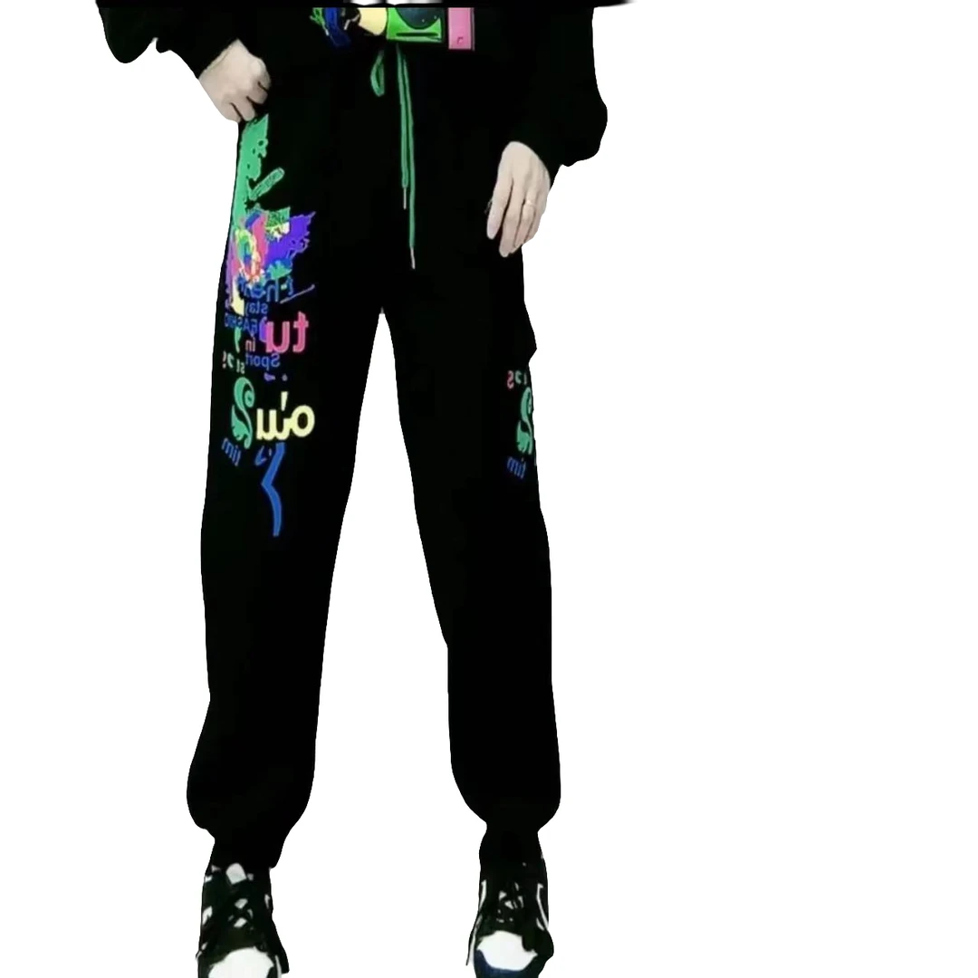 202秋冬季时尚休闲百搭宽松减龄潮流洋气印花运动重工女士春秋裤