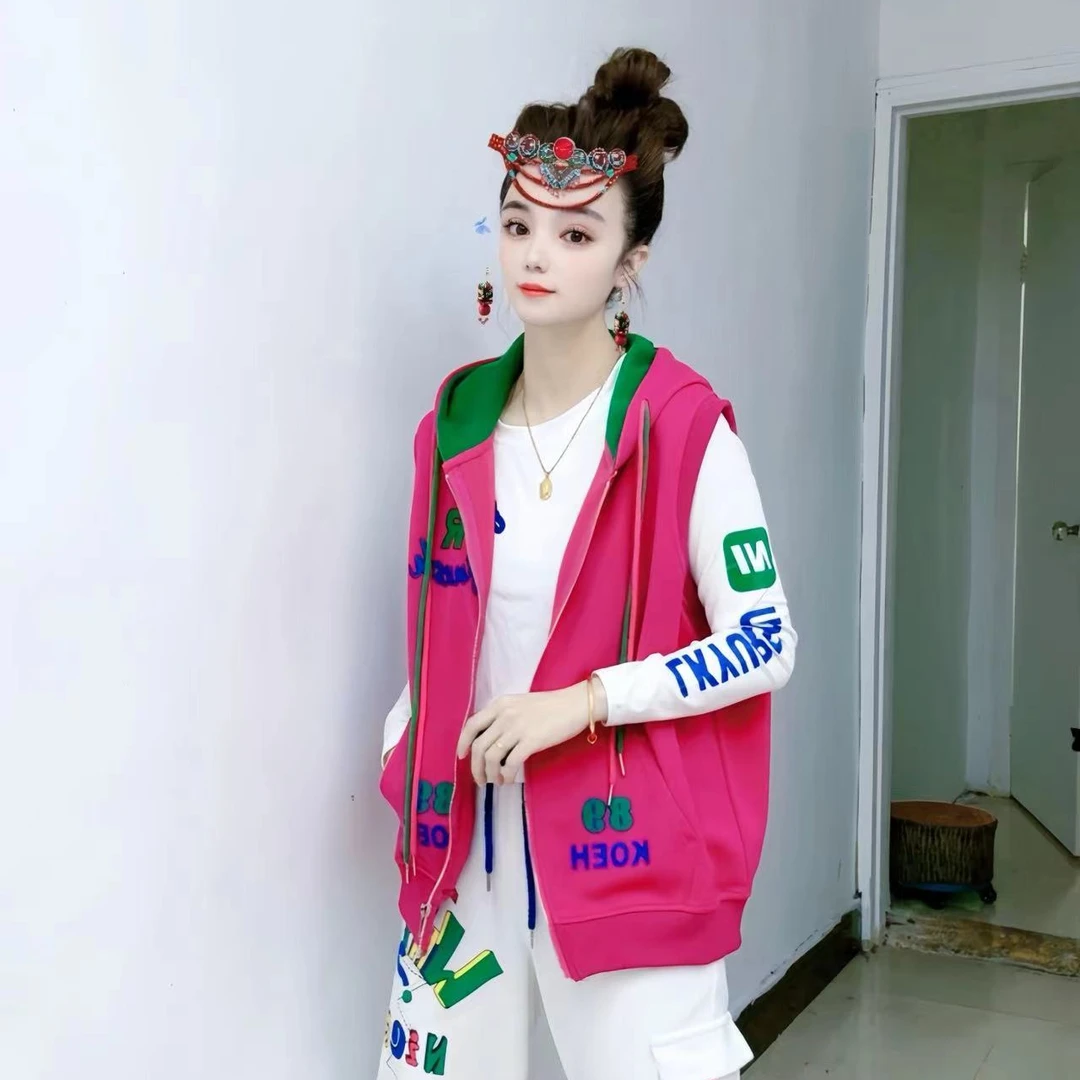 秋季宽松韩版时尚休闲潮流连帽抽身运动气质洋气拉链女士百搭马甲