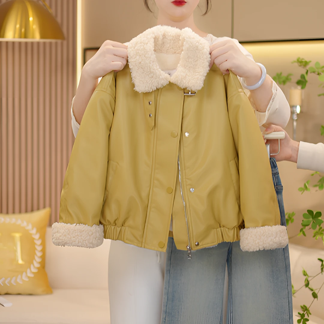 【闺蜜家】女童秋冬季新款时尚韩系洋气加毛加厚保暖皮衣外套-7430