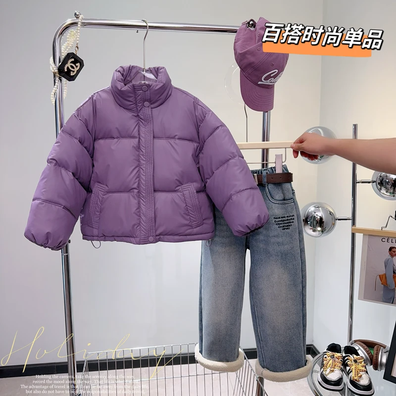 【闺蜜家】冬季新款女童韩版纯色时尚洋气加绒加厚棉服外套-3133