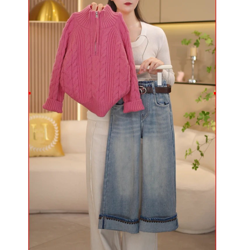 【闺蜜家】女童秋冬季2024新款韩系复古潮麻花高级感针织毛衣-7352