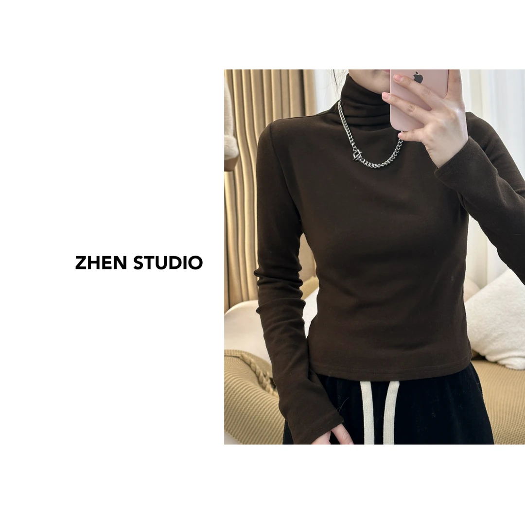 【真真专属】磨毛加厚高领修身显瘦百搭长袖T恤打底衫2053