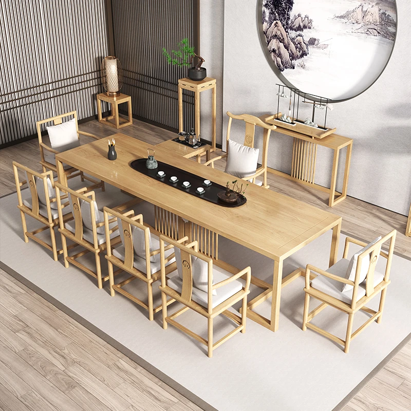 新中式实木茶桌椅组合禅意简约茶几休闲接待会客厅长桌功夫泡茶台