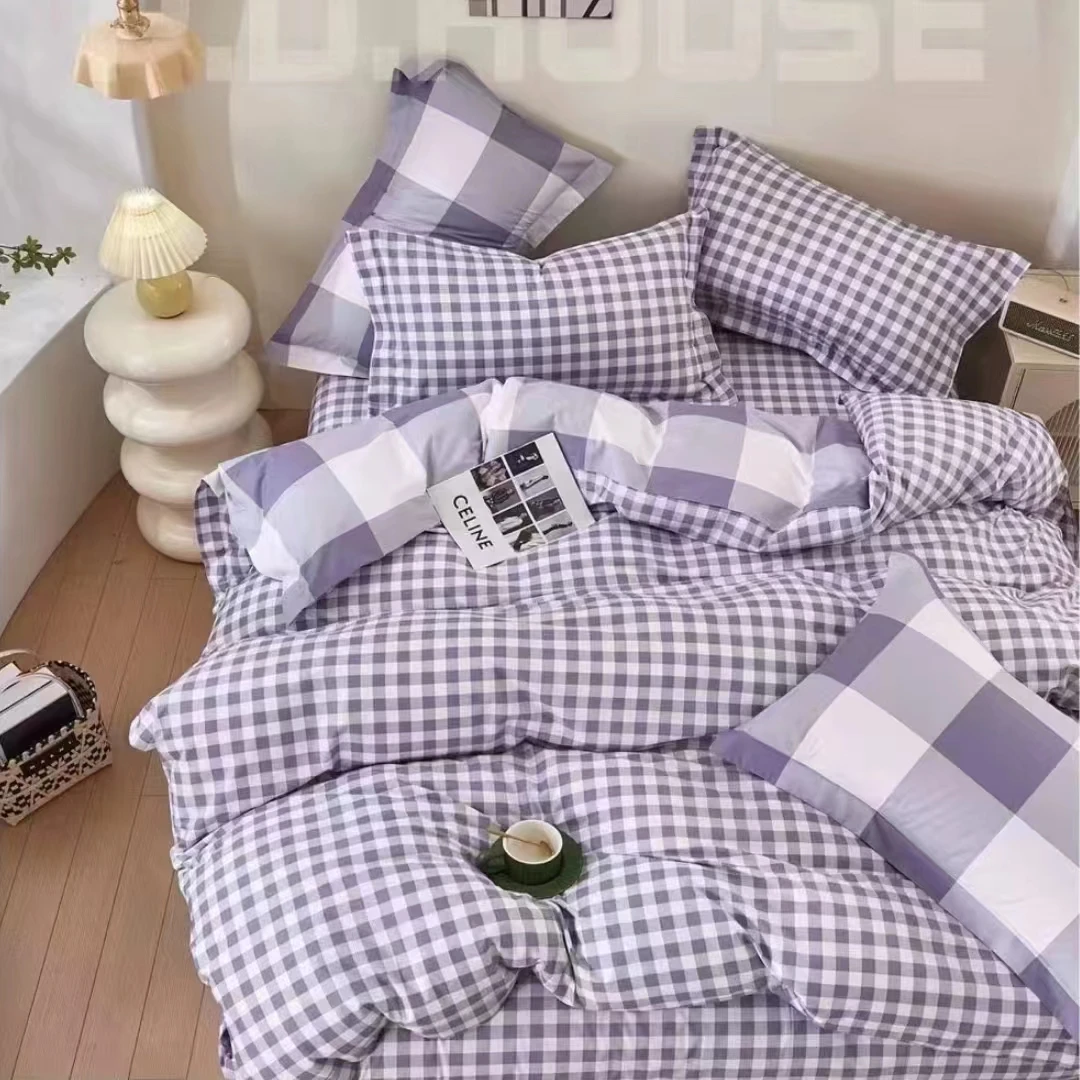 小宝定制 100% 纯棉 加密斜纹棉-灰白小格