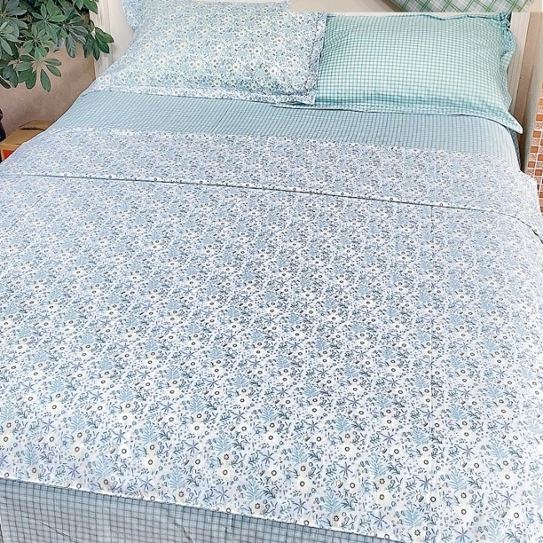 小宝定制 100% 纯棉 加密斜纹棉-蓝色碎花