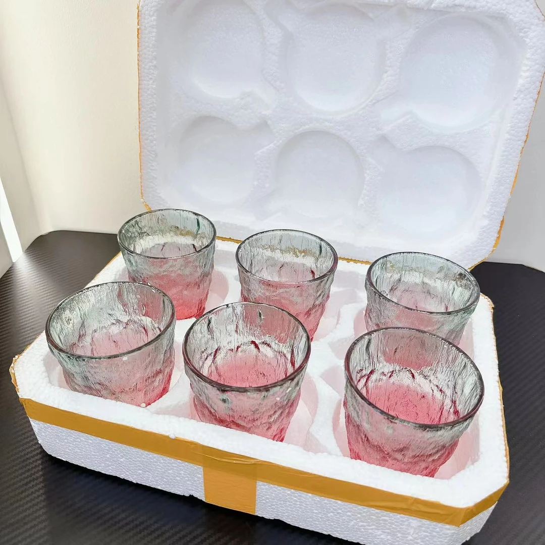 杯子玻璃水杯网红家用渐变磨砂日式金边洋酒杯