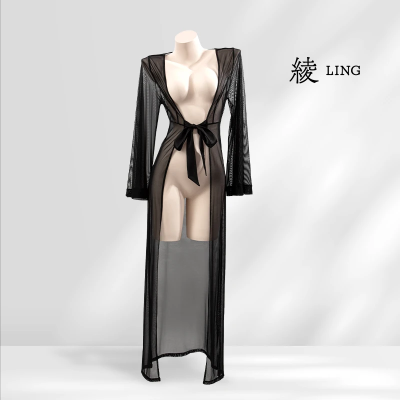 绫-「曲现」网纱薄款坠感氛围睡袍女晨袍礼盒