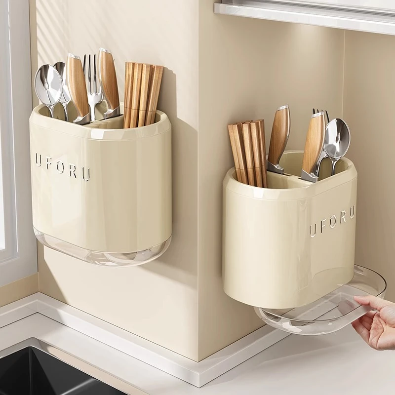 优勤筷子收纳盒壁挂式厨房置物架免打孔刀架筷子笼一体收纳挂架子