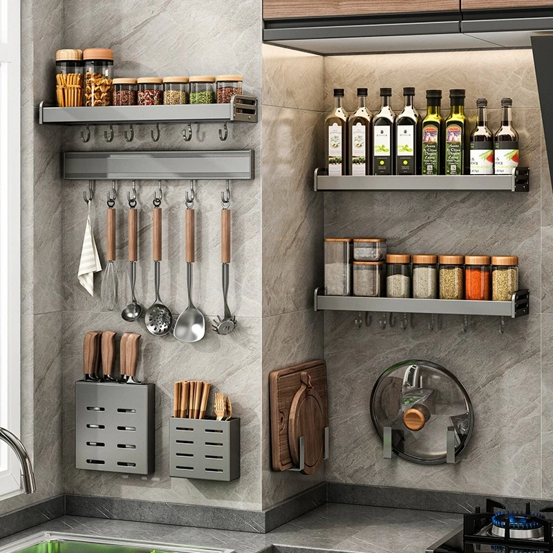 厨房置物架免打孔壁挂调料架菜板锅盖架家用刀架锅铲挂钩收纳架子