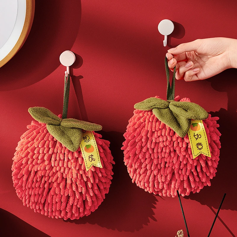 擦手球挂式擦手巾强吸水不掉毛结婚红色喜庆卫生间厨房雪尼尔毛巾