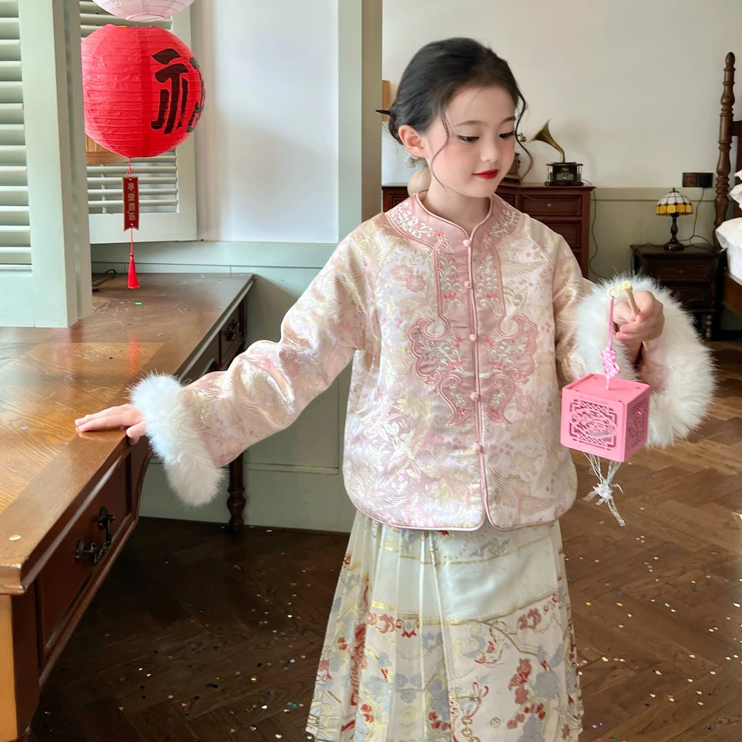 【清仓】女童中国风绣花唐装冬装儿童洋气女宝宝拜年服夹棉外套