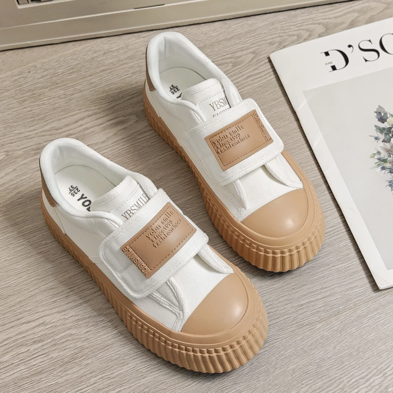 2025春季新款魔术贴帆布鞋女鞋学生饼干鞋ins小众厚底百搭休闲鞋