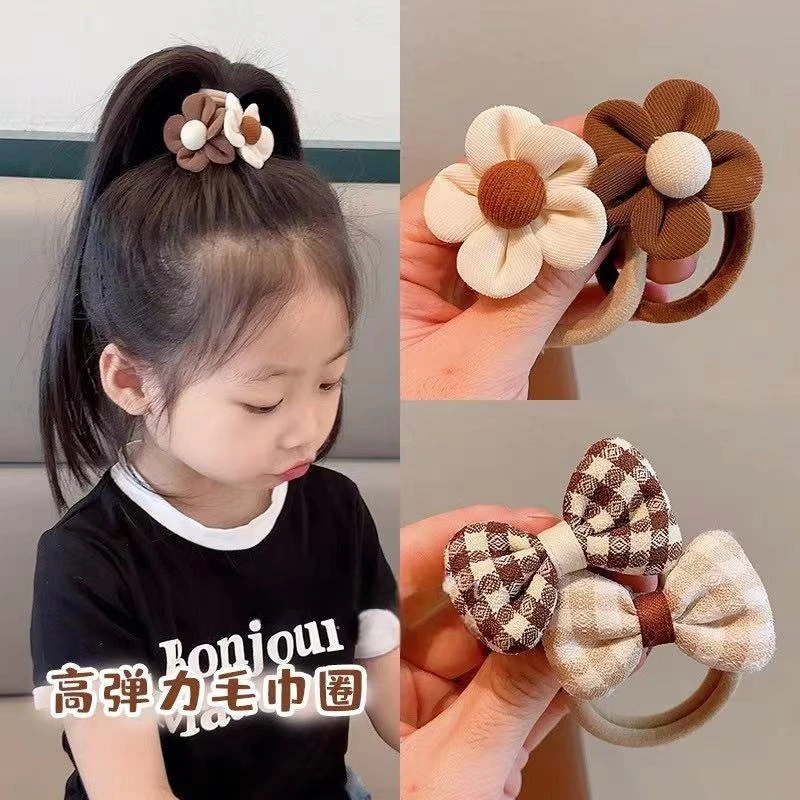奶咖色儿童发圈蝴蝶结花朵皮筋扎头发高颜值不伤发高弹力耐用头绳