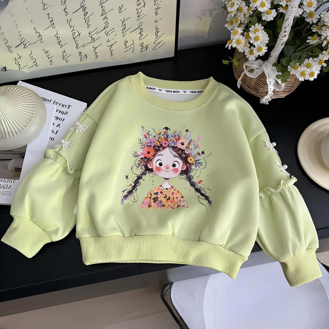 秋冬新款棉女童卫衣中小儿童装上衣洋气小女孩卡通印花宽松套头衫