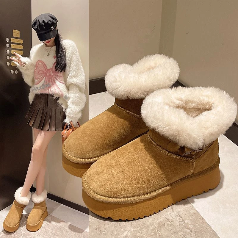 L3牛角扣厚底雪地靴冬季爆款加绒加厚增高雪地靴 A2335 X