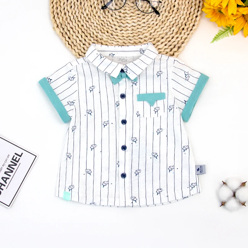 夏季薄款男童时尚休闲印花翻领短袖衬衫
