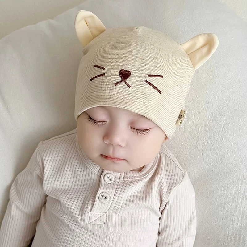 婴儿胎帽可爱小猫超萌秋冬新款男女宝宝护头护囟门新生儿防风保暖