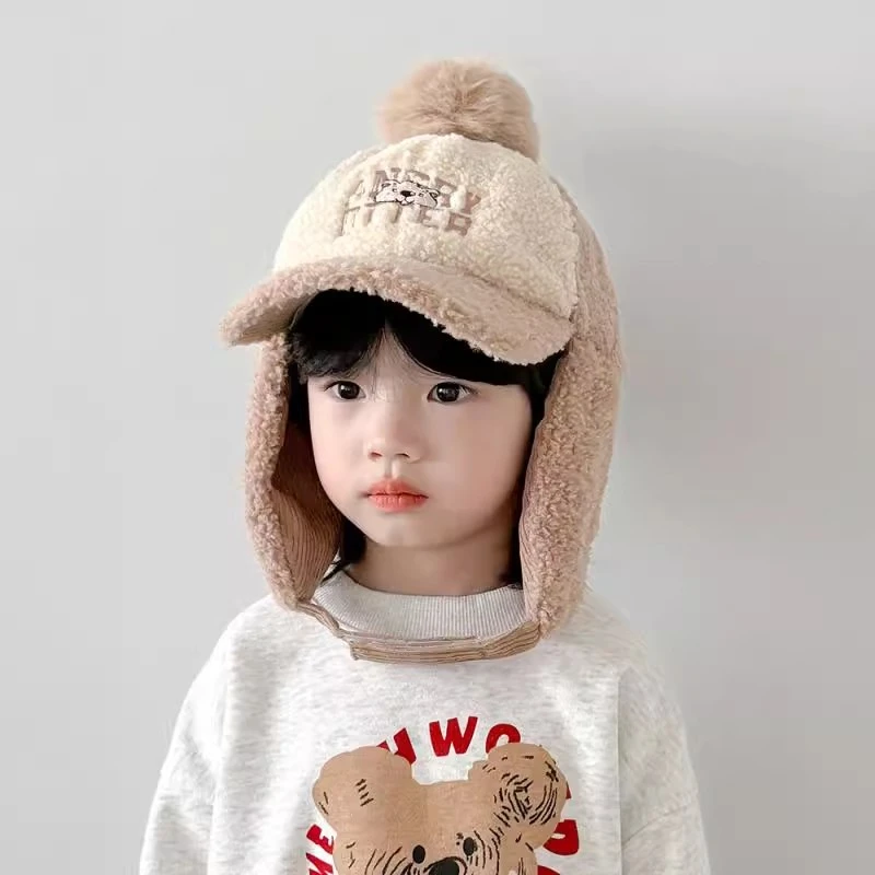 儿童帽子韩系百搭保暖防风鸭舌帽男女童潮冬季防寒宝宝护耳套头帽