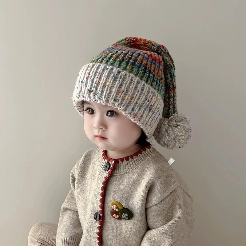 复古韩版儿童帽子冬款保暖加厚针织毛线帽男女宝宝护耳圣诞套头帽